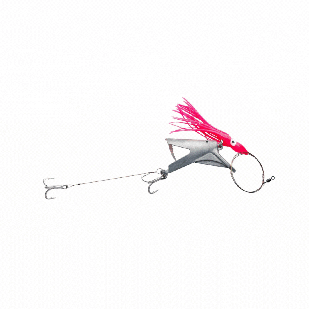 NEW Big Fish Bundle fishing rig with pink skirt and heavy-duty trebles.